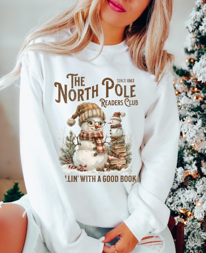 Bookish Christmas Sweatshirt North Pole Book Club Snowman Sweater Book
