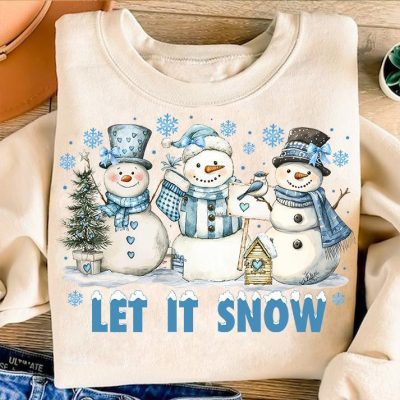 Coquette Snowman Christmas T-Shirt - Let It Snow Retro Winter Basics Sweatshirt Cozy Season Retro Christmas Clothing Unisex
