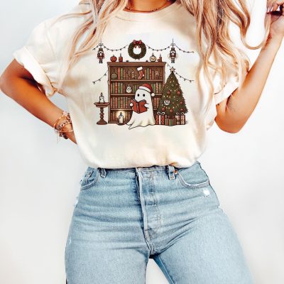 Ghost Reading Books Christmas Sweatshirt Bookish Christmas Crewneck Cute Ghost Xmas Shirt Christmas Teacher Gift Librarian Christmas Shirt Christmas Bookish Gift Shirt